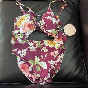 Power 2 The Flower P2F Buckle Carly One Piece Cutout Floral Swimsuit Size Small